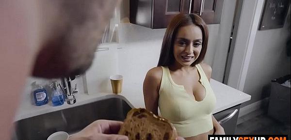  Petite teen fucked by angry step-dad in the kitchen